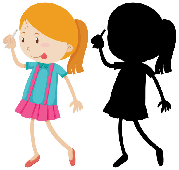 女孩拿着粉笔的轮廓和剪影图片下载