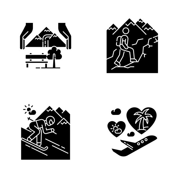 假日旅游黑色字形图标设置在白色空间图片下载