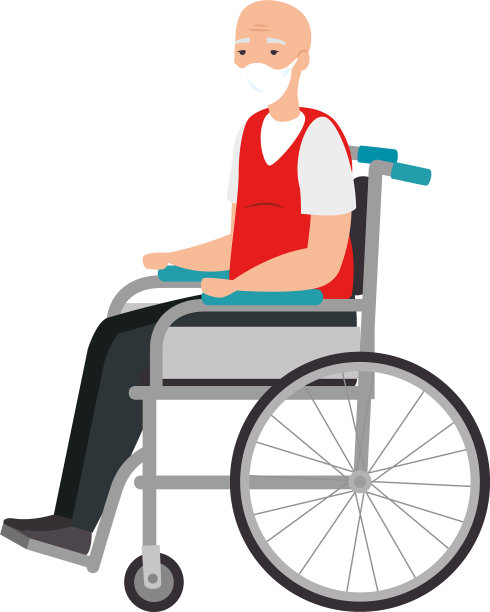 老人戴着面具在轮椅上孤立图标图片下载