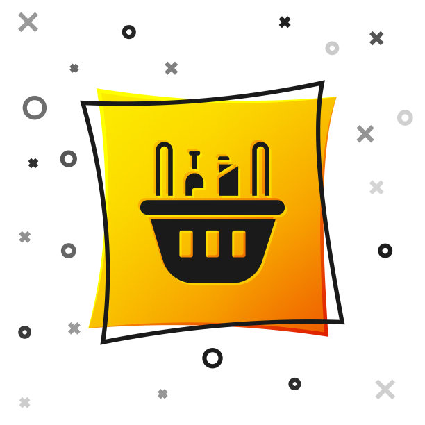 黑色的购物篮和食品图标孤立在一起图片下载