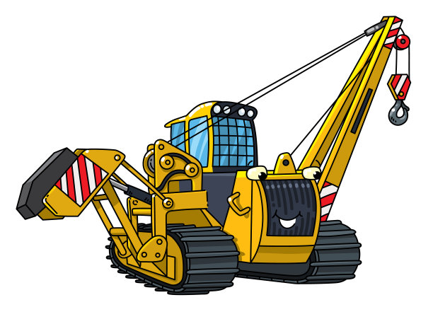 管道敷设。有趣的建筑车与眼睛。图片下载