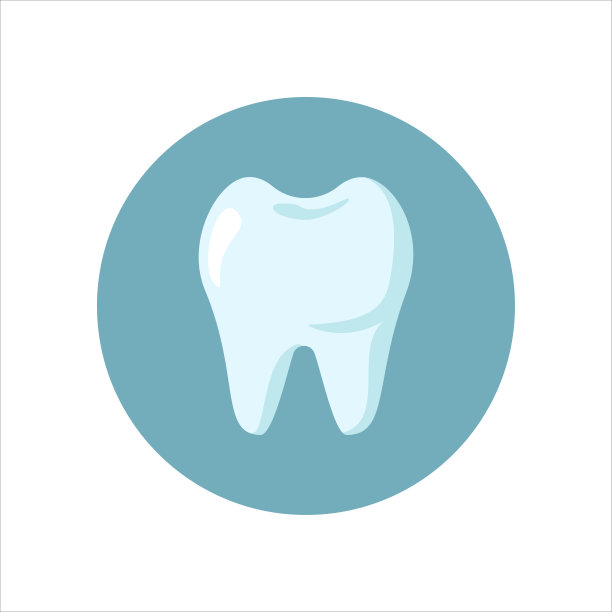 干净的白色牙齿图标孤立在蓝色的圆圈背景。牙科保健的概念。图片下载