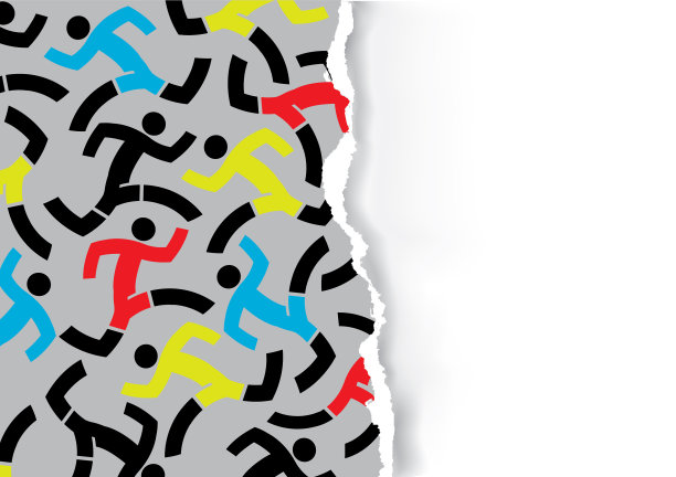 跑步的人图标在撕裂的纸背景图片下载