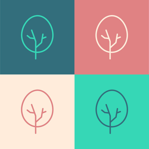 波普艺术线树图标孤立的颜色背景。森林的象征。向量图片下载