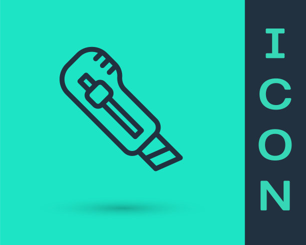 黑色线文具刀图标孤立在绿色背景上。办公室切纸机。向量图片下载