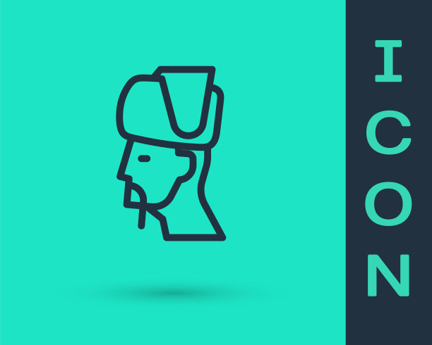 黑线乌克兰哥萨克图标孤立在绿色背景上。向量图片下载