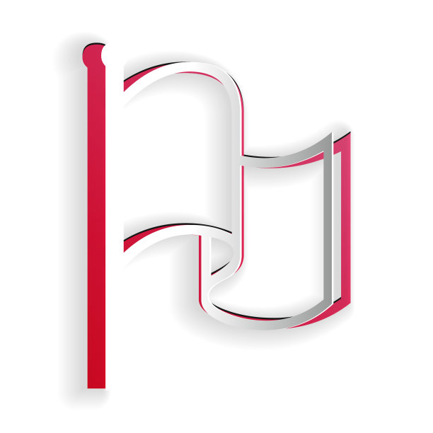 剪纸旗帜图标孤立在白色背景。纸艺术风格。向量图片下载