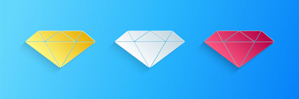 剪纸钻石图标孤立在蓝色背景。首饰的象征。宝石石头。纸艺术风格。向量图片下载