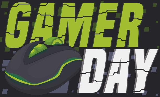 绿色发光的PC鼠标准备好庆祝玩家日图片下载