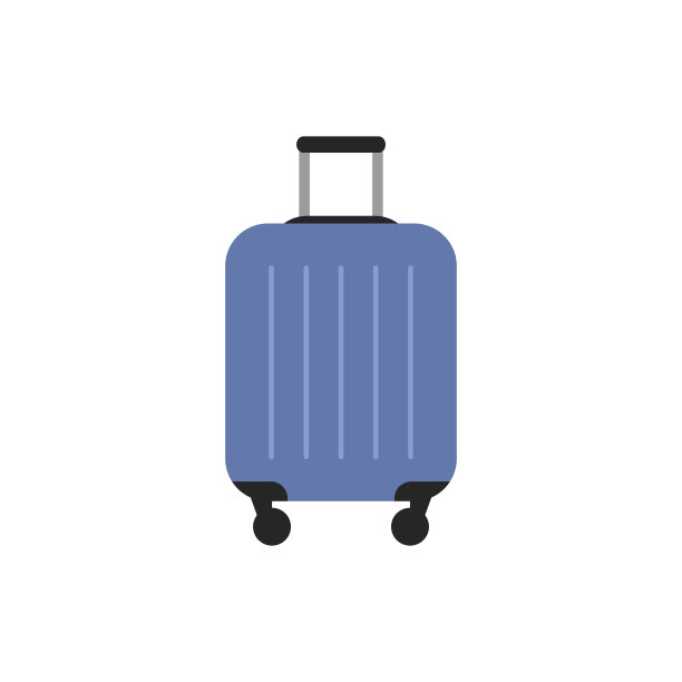 蓝色旅行塑料行李箱图标与黑色车轮和处理孤立在白色背景。行李扁平标志或标志。旅行度假元素设计行李符号图标信息图矢量插图图片下载