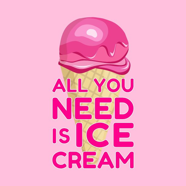 你只需要冰淇淋。美味的冷甜冰淇淋甜点矢量插图。华夫饼冰淇淋球，顶部加鲜奶油，咖啡馆，餐馆菜单，印刷品，织物，广告。图片下载