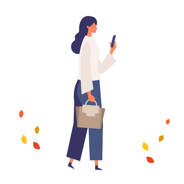 一个年轻的女人在秋天散步。时尚的女人在街上走。图片下载