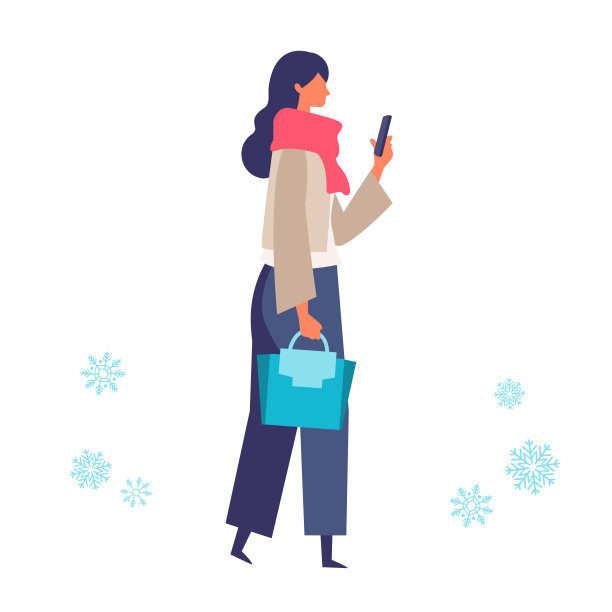 一个年轻的女人在冬天行走。时尚的女人在街上走。图片下载