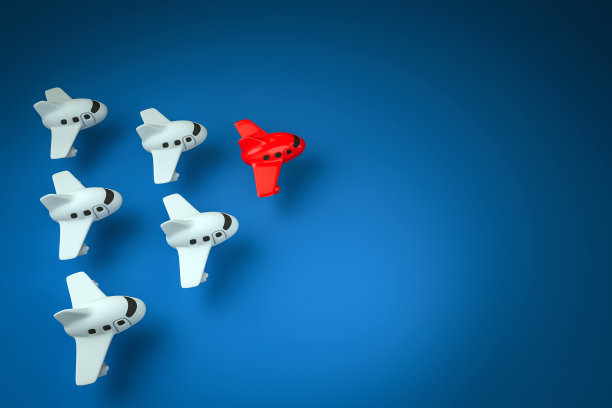 商业成功的隐喻——一个不同于另一个——领导人红色的飞机平原和他的白人追随者孤立的3d插图图片下载