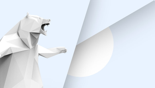 动物熊低聚蓝色几何三角形创意概念蓝色背景- 3d渲染图片下载