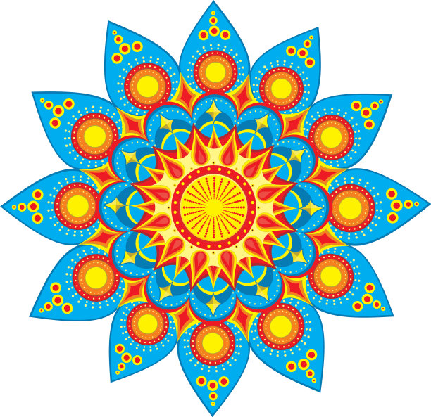 节日色彩丰富的曼陀罗3星图案中图片下载