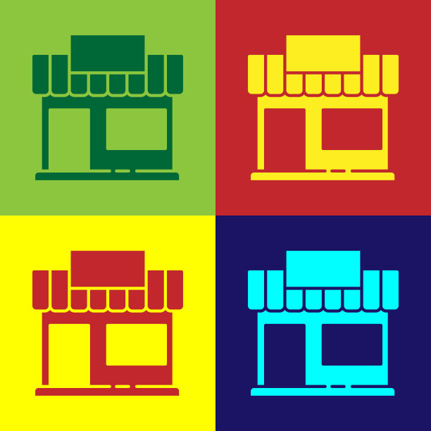 流行艺术购物大楼或市场商店的图标图片下载