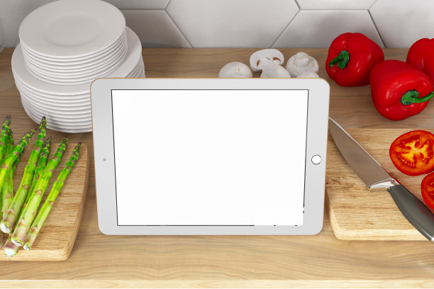 食物和空屏幕平板电脑图片下载