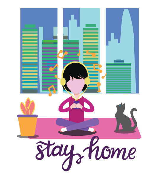 戴着耳机坐在家里的女孩图片下载