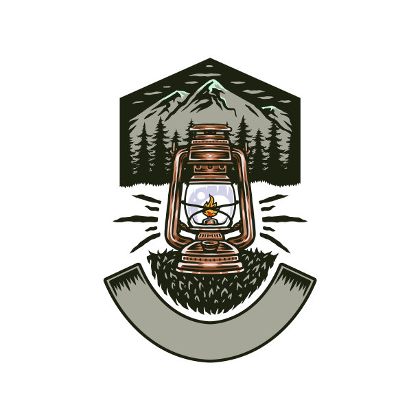 复古露营灯与山图片下载