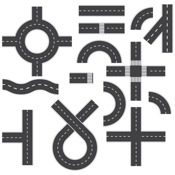 道路元素孤立在白色上图片下载