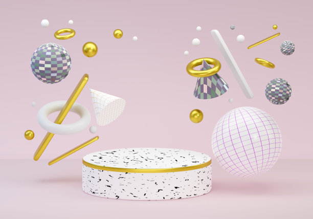 浅色背景几何方格舞台产品展示台3D渲染图片下载