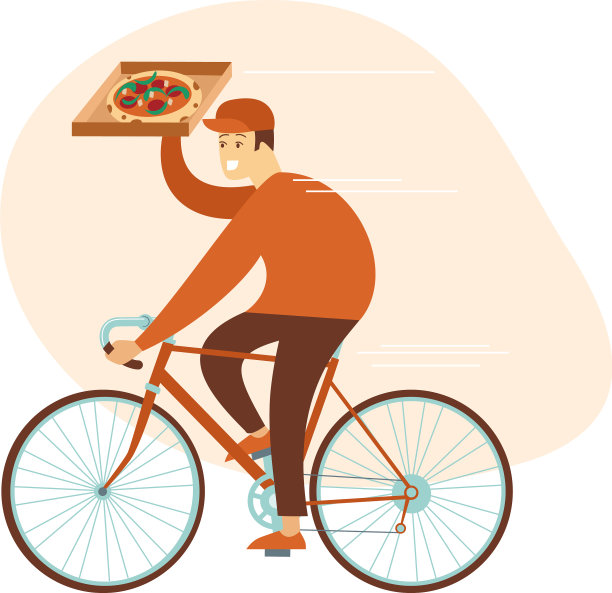 披萨外卖概念骑自行车的快递男孩图片下载