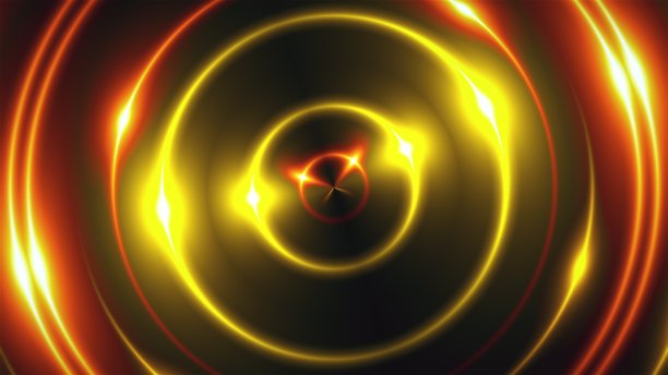 黄金分形光与发光效果的3d渲染。计算机生成闪烁环的抽象背景图片下载