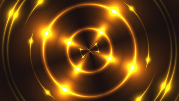 黄金分形光与发光效果的3d渲染。计算机生成闪烁环的抽象背景图片下载