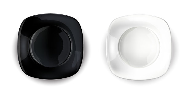 两个空的方形盘子，黑白两色图片下载