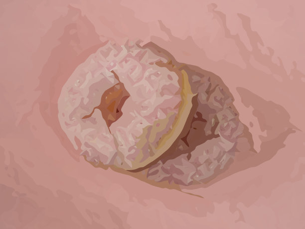 粉红色的甜甜圈，粉红色的背景上点缀着白色的糖屑图片下载