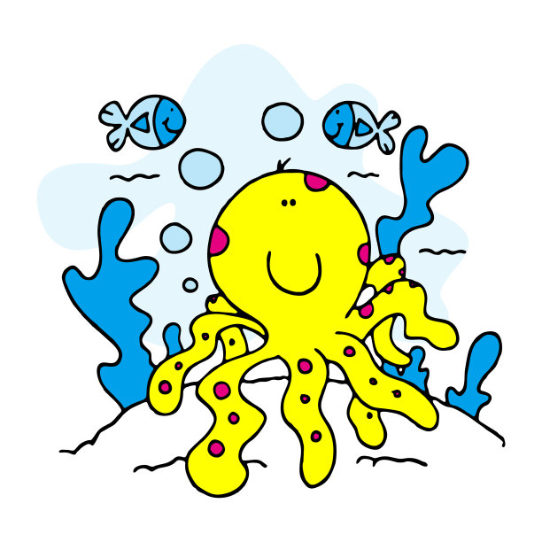 卡通微笑章鱼在岩石上的海洋图片下载