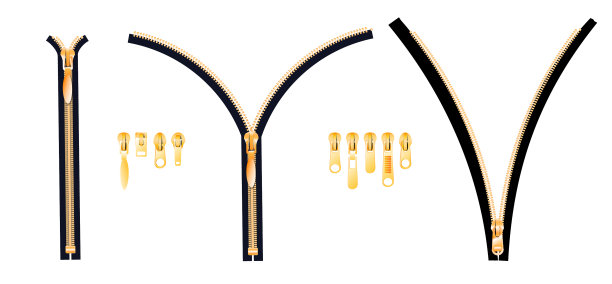 金属和塑料拉链设置隔离在白色图片下载