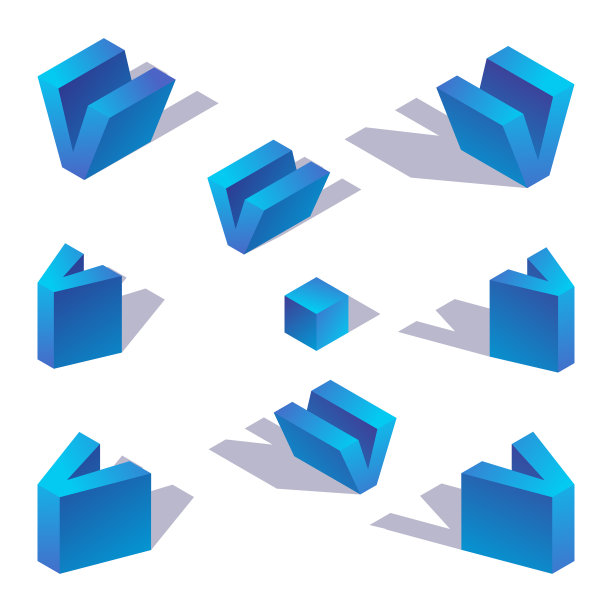 等距英语，蓝色字母v带阴影图片下载