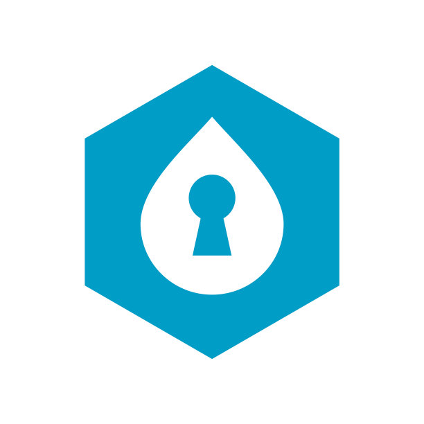 水滴和钥匙孔象征蓝色六边形图片下载
