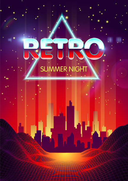 数字网络上的复古未来摩天大楼城市图片下载