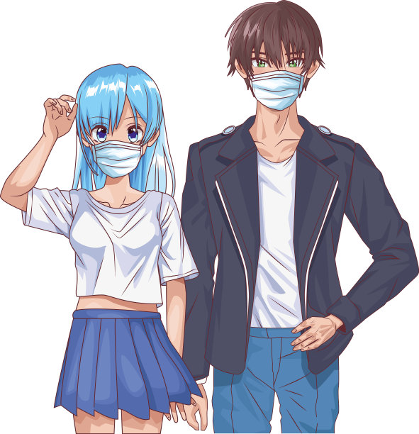 一对年轻夫妇用面具扮演动漫人物图片下载