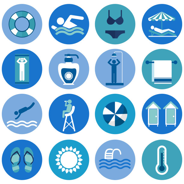 游泳池，海滩图标矢量平面设计图片下载