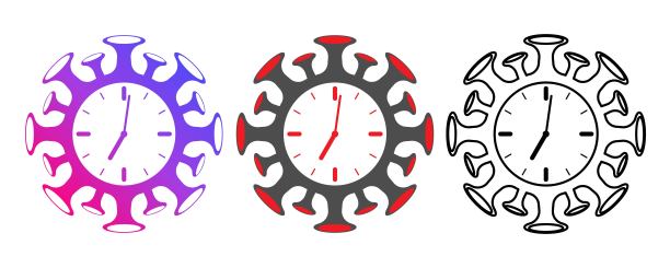冠状病毒形式的一组时钟图标。机械手表。图片下载