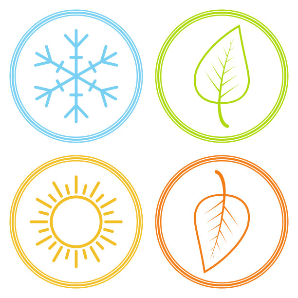 设置图标季节形象季节，冬春夏秋，向量符号象征季节雪花树叶和太阳图片下载