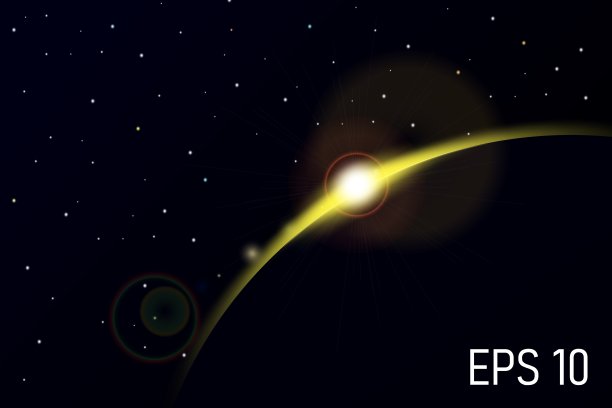 Sunrice在太空中。行星的轮廓与星星的光芒。EPS10向量背景。图片下载