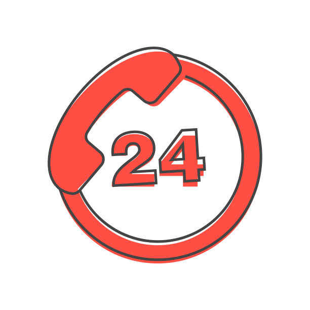 向量的电话图标。支持一天24小时。24小时卡通风格在白色孤立的背景。图片下载