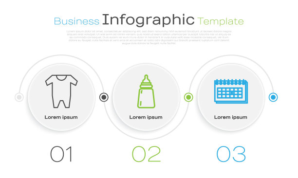 系列婴儿服装，婴儿奶瓶和日历。业务信息图模板。向量图片下载