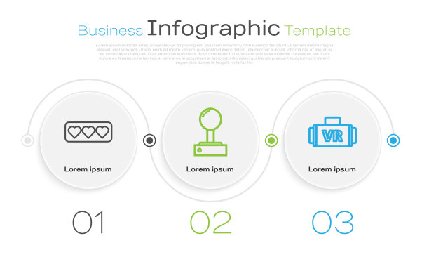 设置线像和心脏，游戏机和虚拟现实眼镜的操纵杆。业务信息模板。向量图片下载