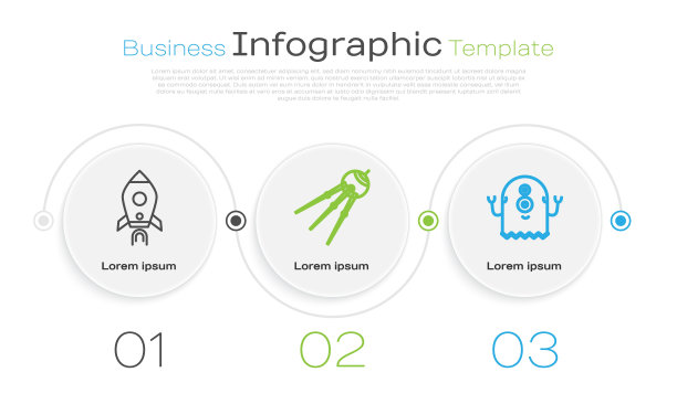 用火，卫星和外星人发射火箭飞船。业务信息模板。向量图片下载