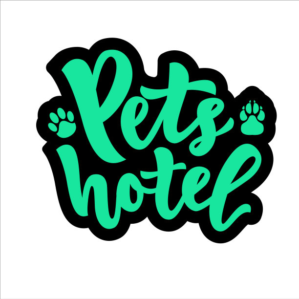 宠物酒店标志手书绿色字体图片下载