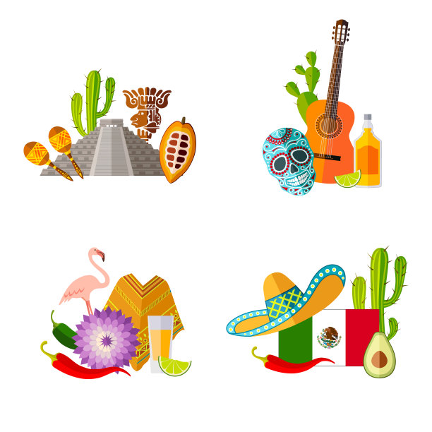 墨西哥的传统符号。向量组成。图片下载