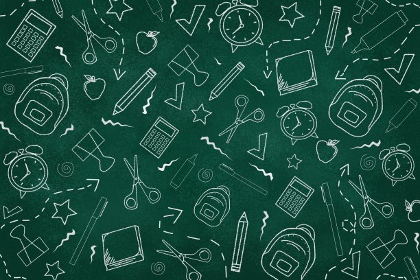 绿色黑板背景上的教育涂鸦图片下载