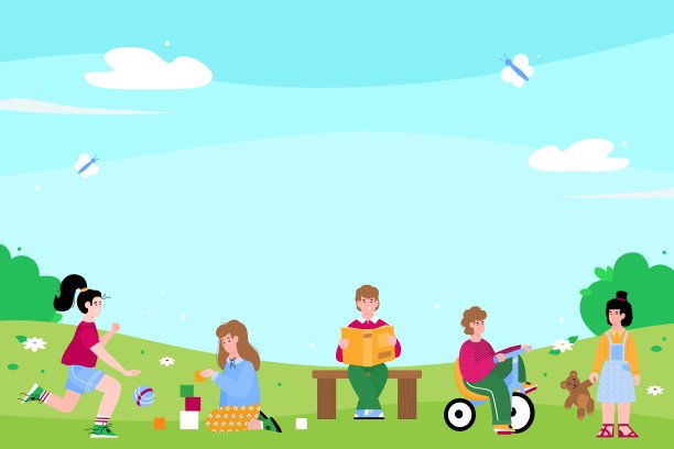 幼儿园小朋友或学前班小朋友在外面玩耍，平面矢量插画。图片下载