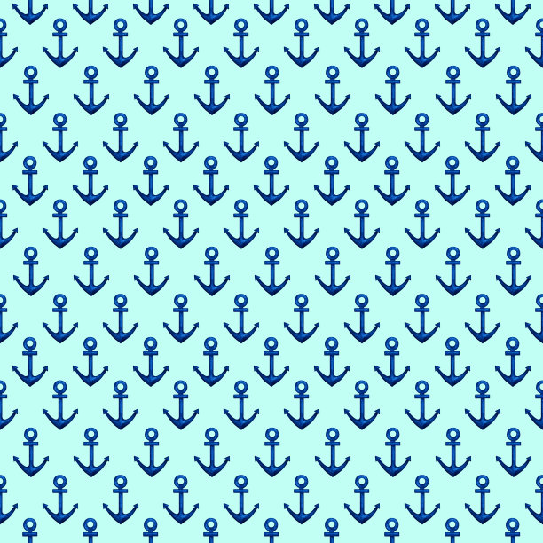 无缝模式与水彩海军蓝色锚在绿松石背景。手绘航海(航海)模板。海洋主题图片下载